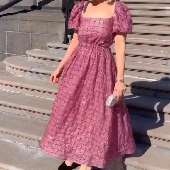 Elliatt Aubree Puff Sleeve Sequin Metallic Midi Dress Size XS - Picture 14 of 14